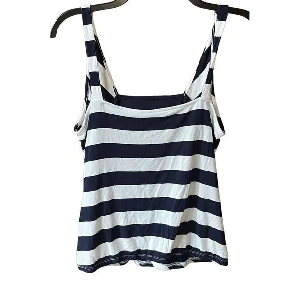 Womens New York & Co Surplice Cross-over Tank Top Blouse  - Sz Med - Navy & Whit - Picture 4 of 10